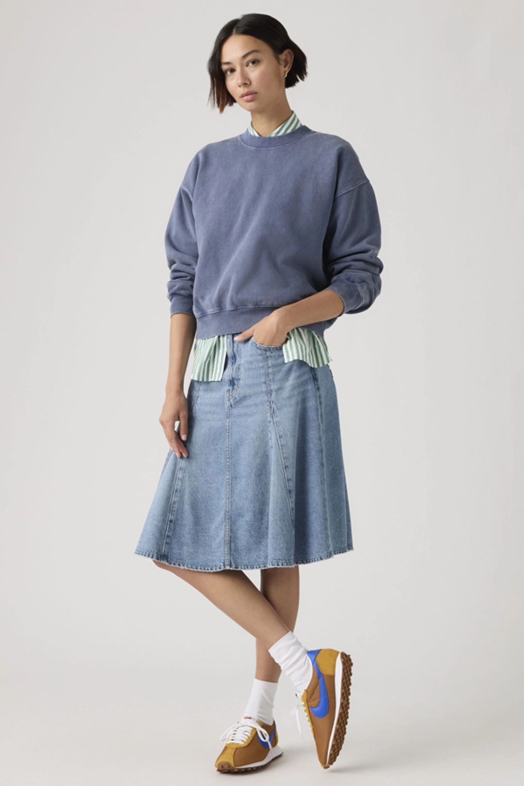 Levi's Jupe Longueur Genou Godet - Femme - Bleu / Pof Course Stone - 32