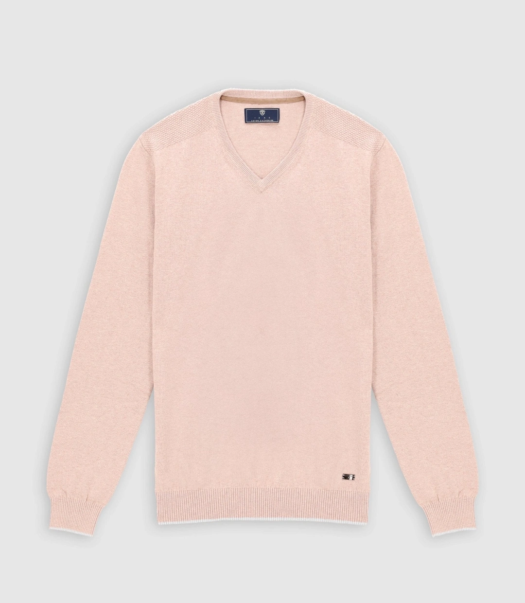 IZAC - Pull col v rayé beige rose