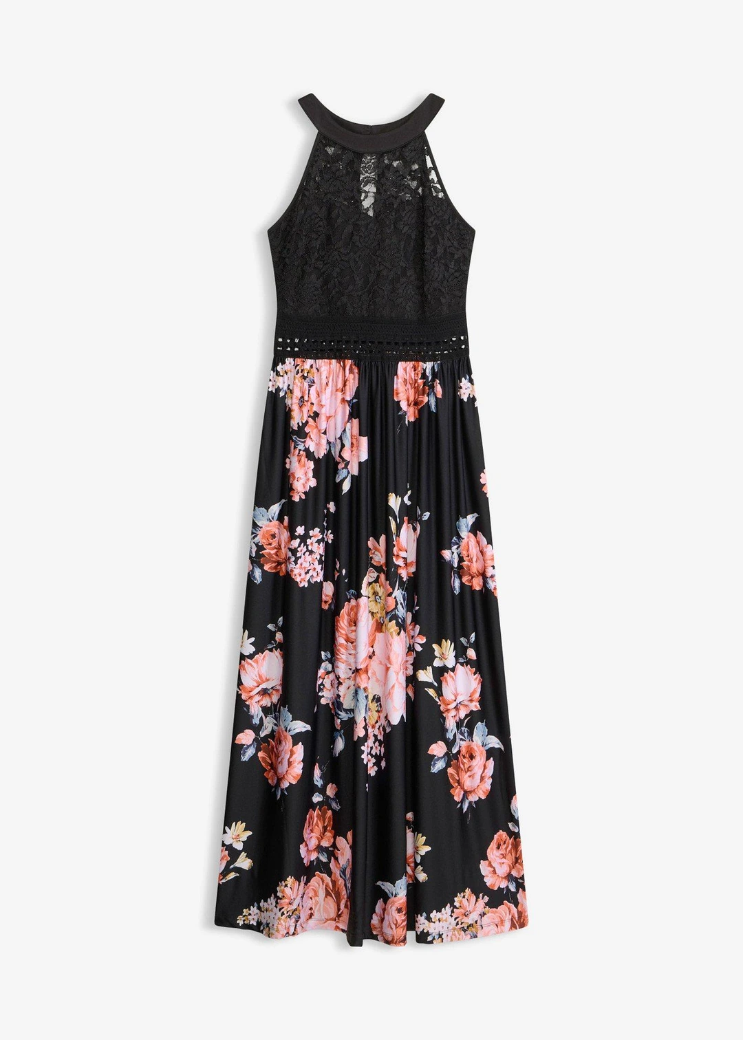 Robe longue à imprimé floral et dentelle