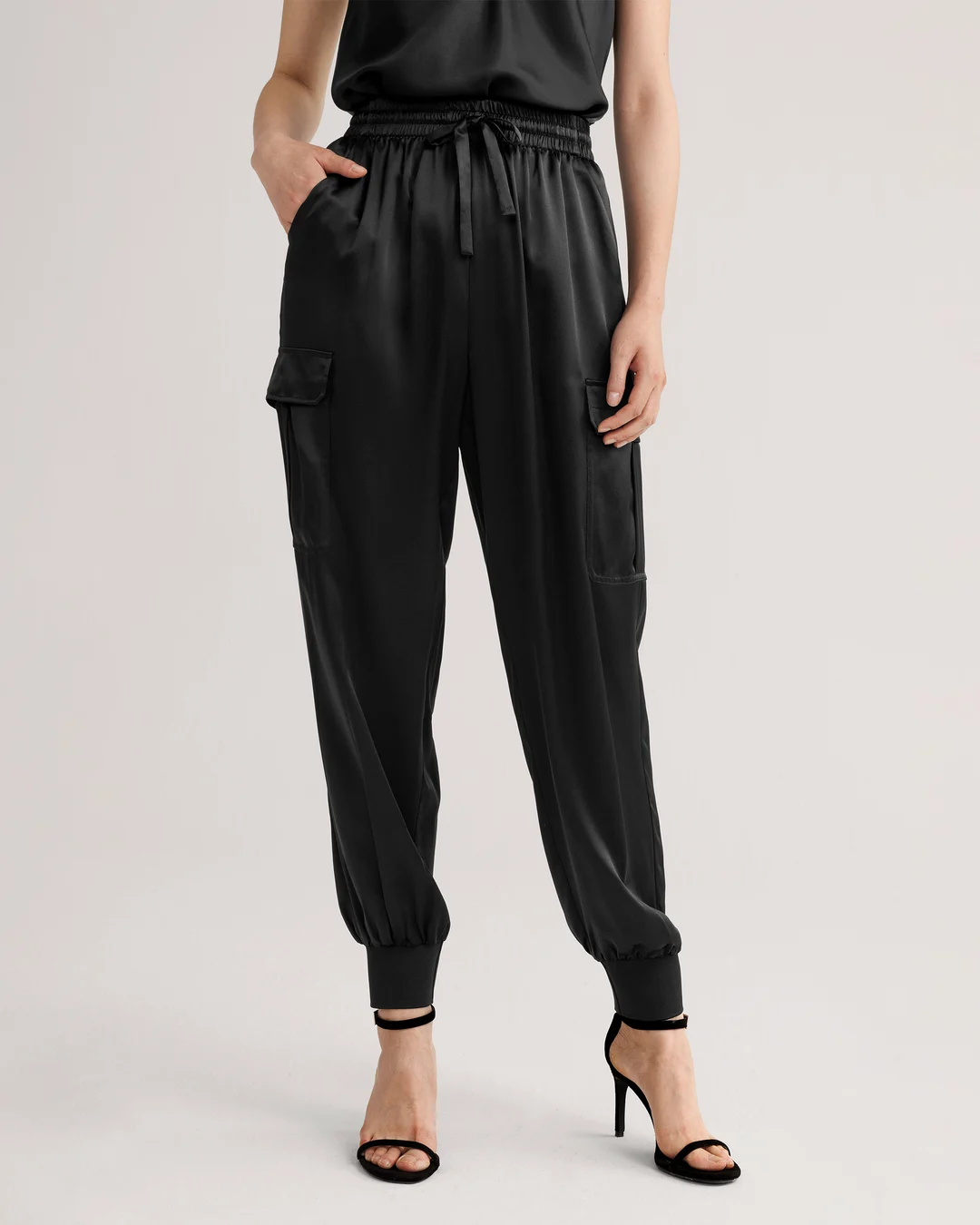 LILYSILK Pantalon Soie Noir Femme Rellette À Poignets Côtelés 100% Soie Sûr Et Non Toxique Pantalon Noir 40