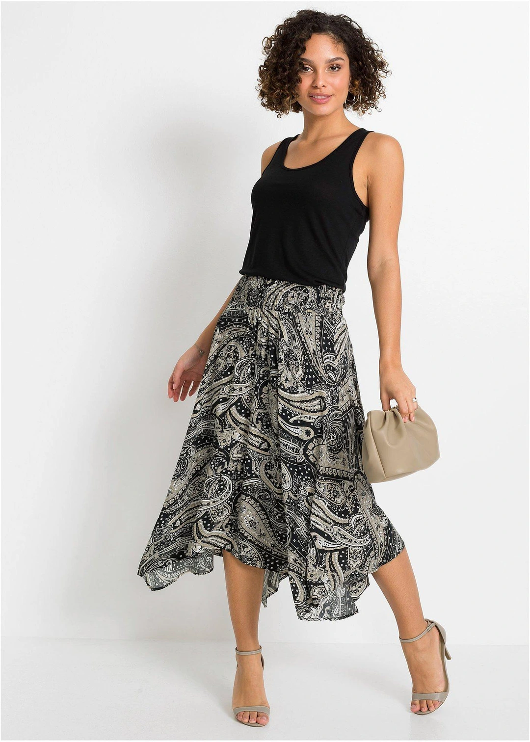 Jupe midi asymétrique 100% viscose