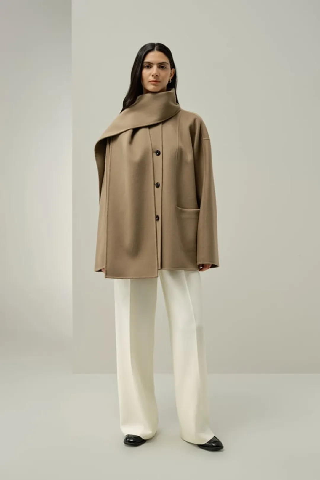 LILYSILK Manteau Double Face En Soie-Laine Col Écharpe Intégré Chamois Du Chêne S