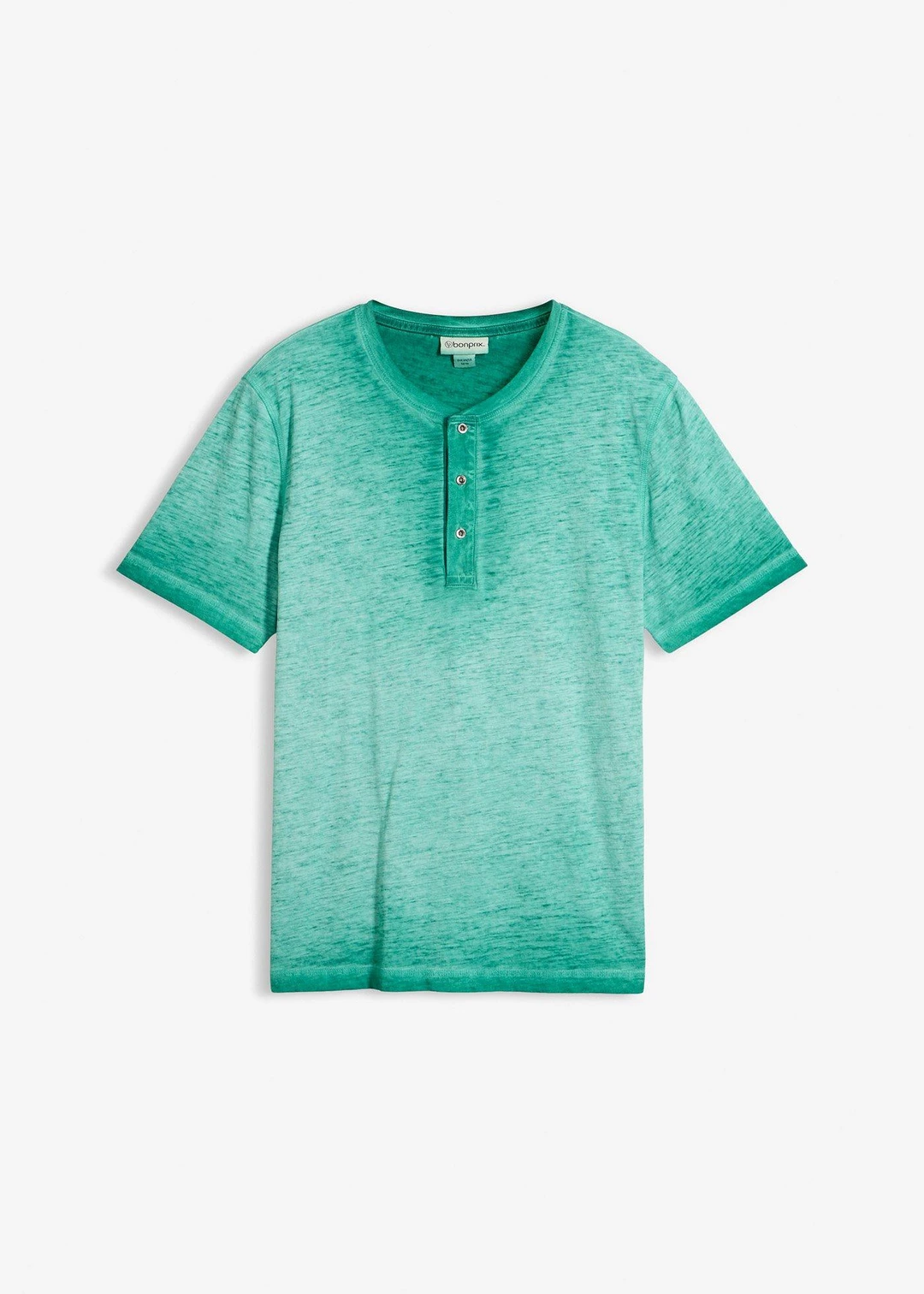 T-shirt col tunisien 100% coton, aspect délavé