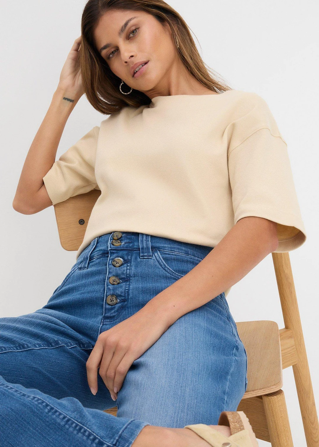 Jean droit taille haute, extensible - 3