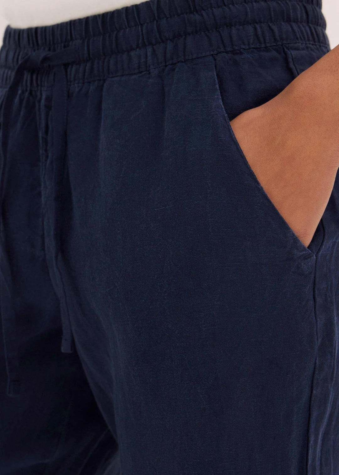 Pantalon en lin mélangé, taille élastiquée