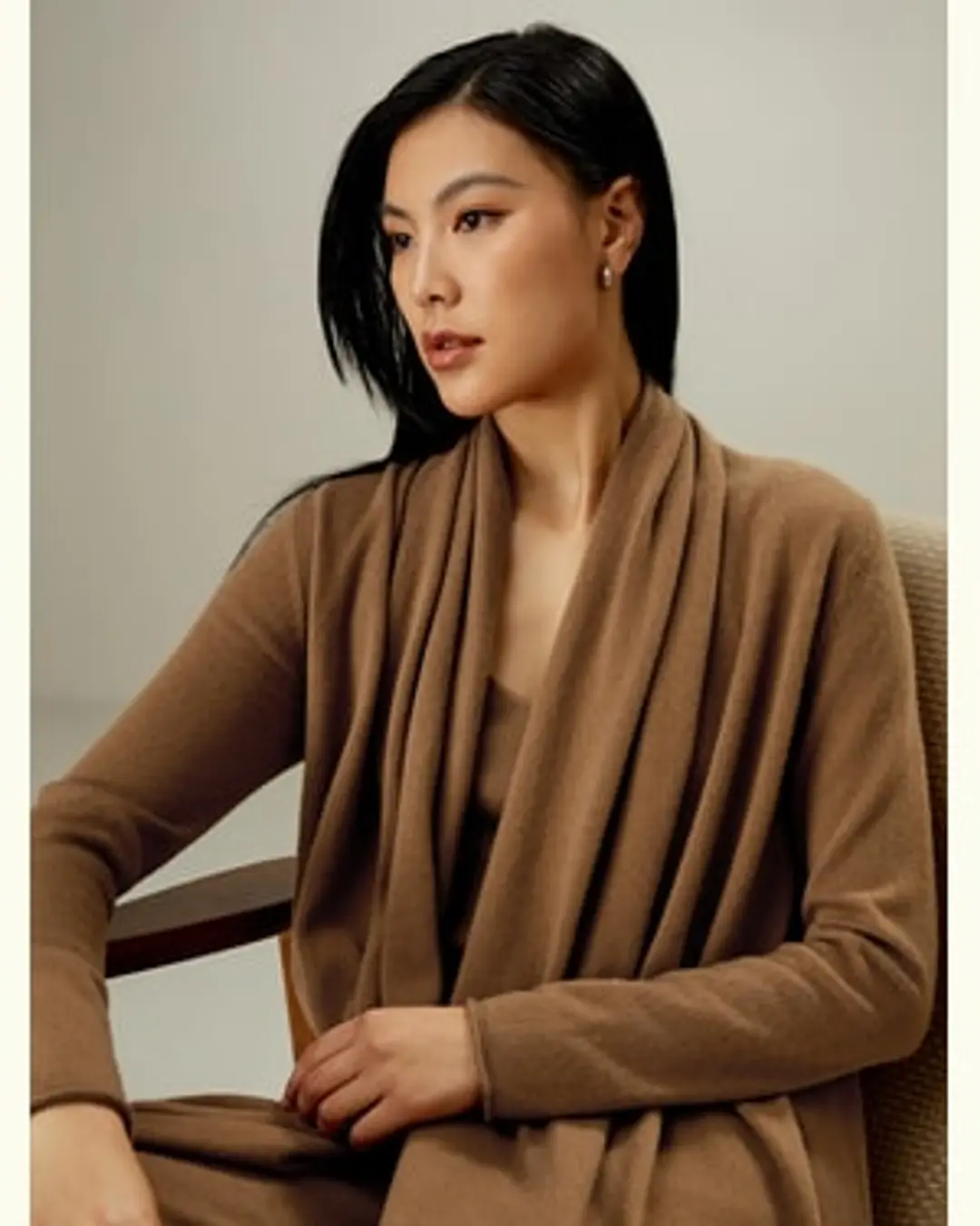 LILYSILK Cardigan Femme Long Avec Col En Pile Élégant Polyvalent Et Élégant Cachemire Simple Et Classique Pas Besoin De Correspondre Caramel M