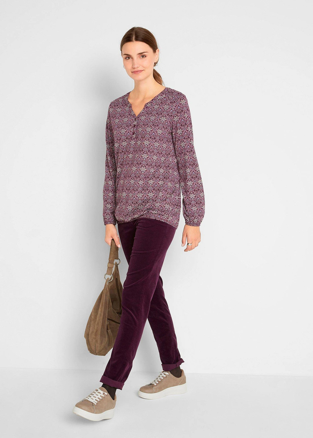 T-shirt manches longues imprimé avec col Henley - 2