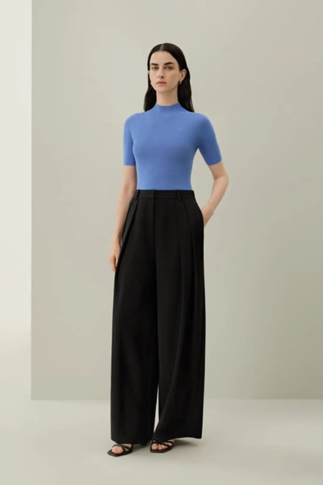 Pantalon Large en Crêpe de Soie avec Double Plis