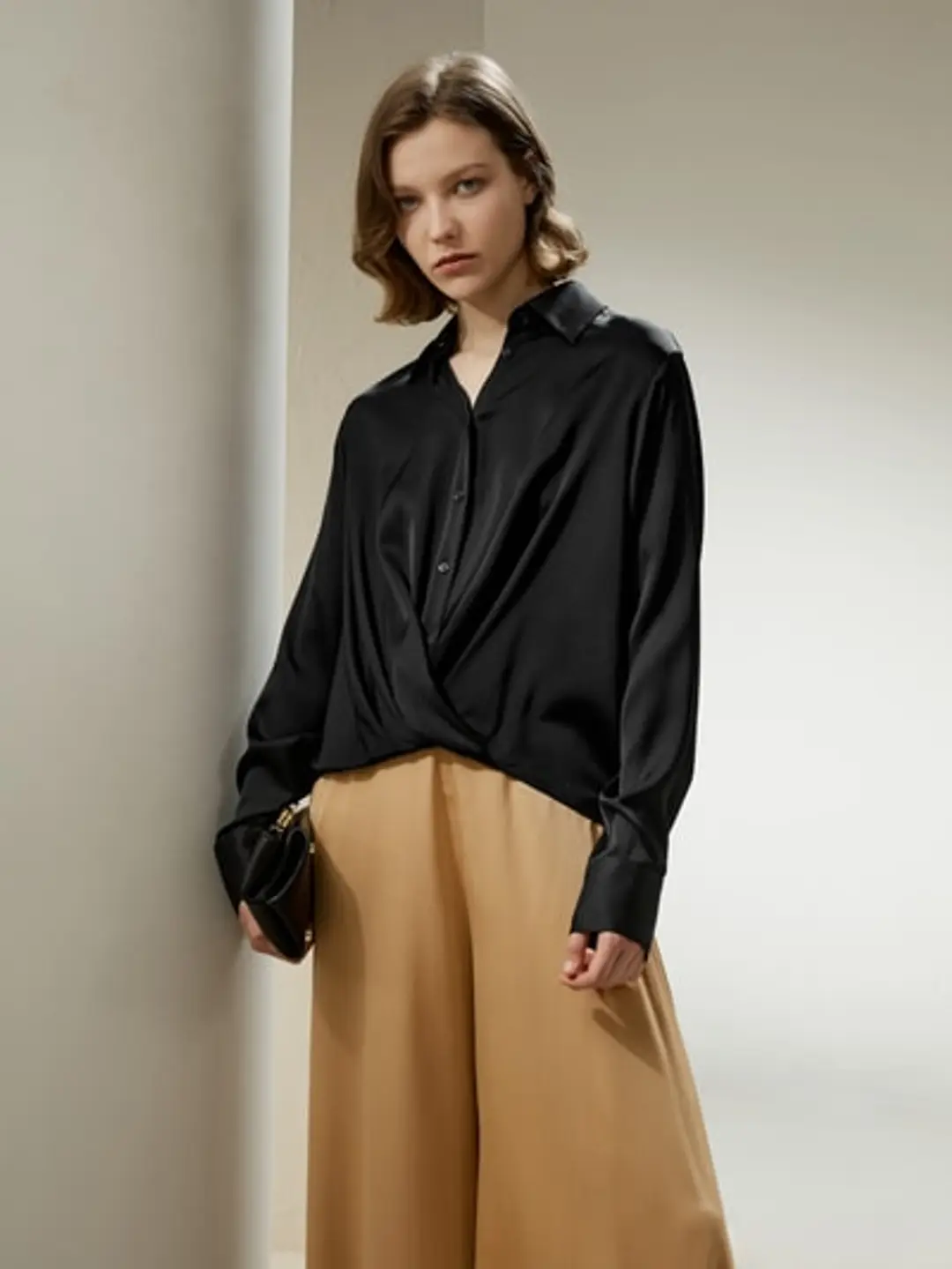LILYSILK Chemisiers En Soie Femme Blanc Col Montant Classique, Volants À L'Ourlet Coupe Régulière À De Nombreuses Occasions XS