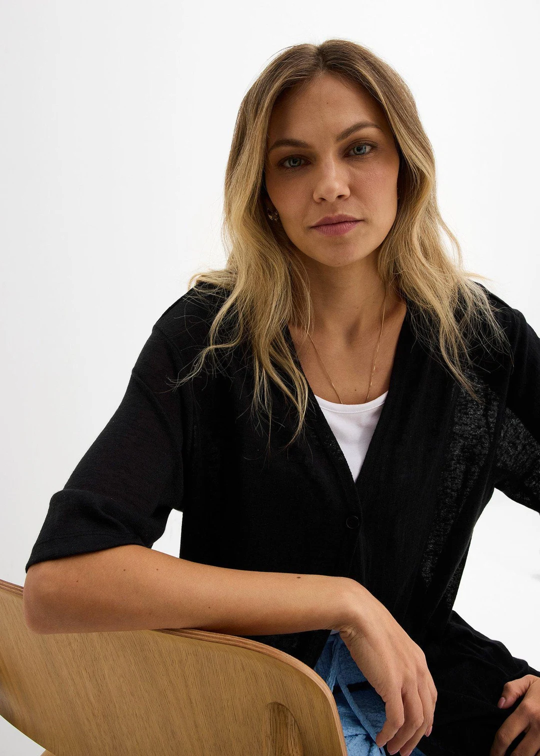 Long gilet en maille aspect lin - 3