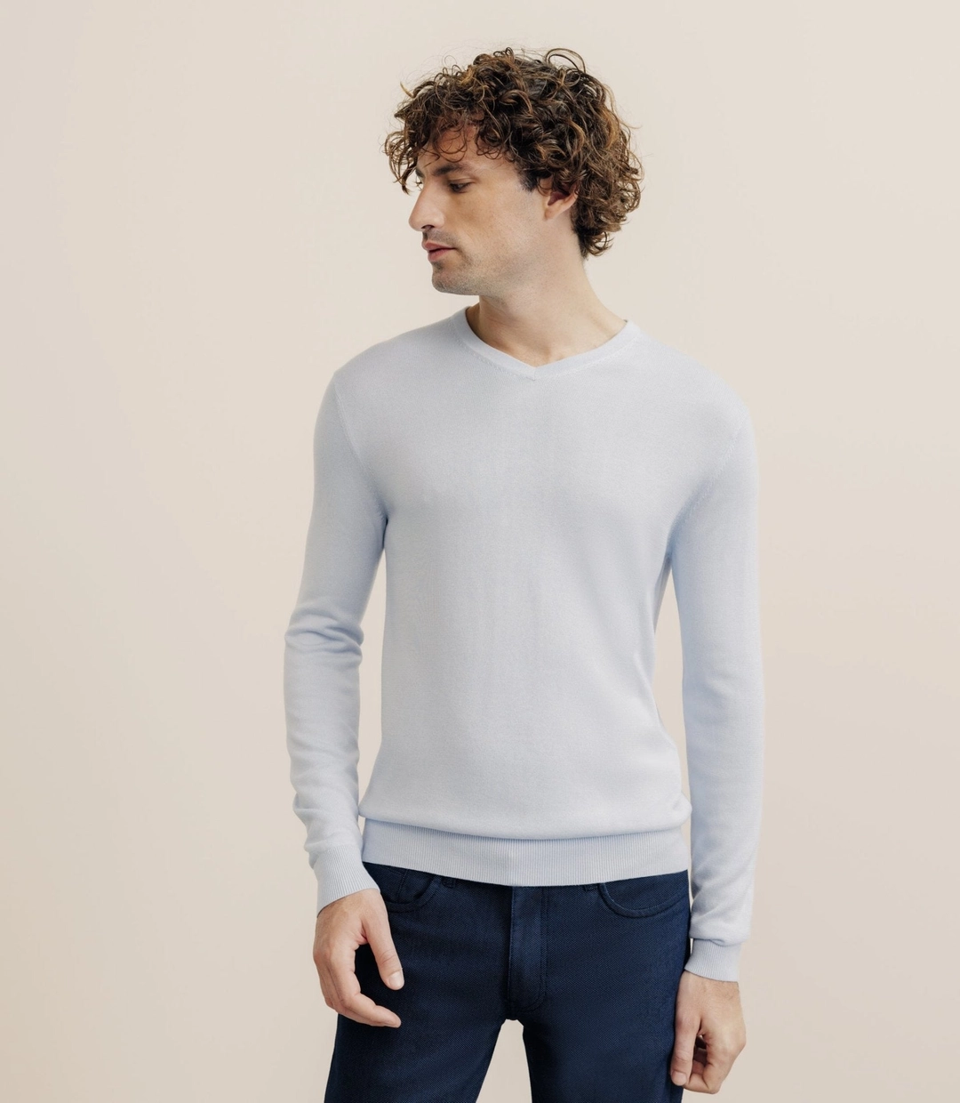 IZAC - Pull col V manches longues bleu ciel