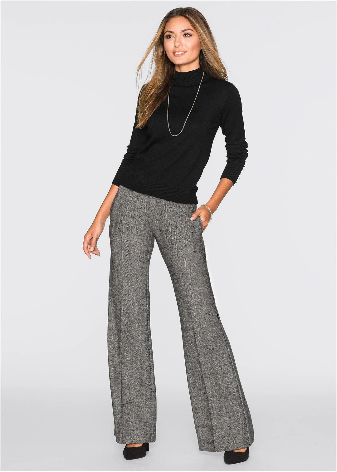 Pantalon large à pinces, taille courte