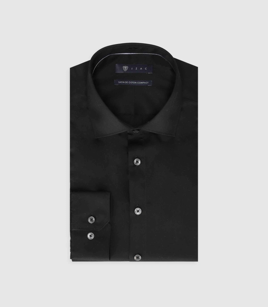 IZAC - Chemise slim en satin de coton noir SATINSLIM
