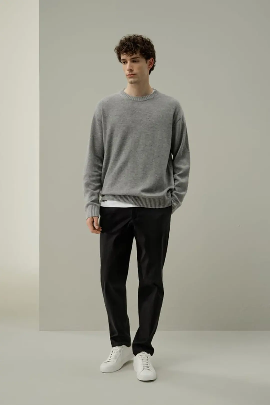 LILYSILK Pull Col Rond En Laine-Cachemire Hommes Col Côtelé Double Épaisseur Brumeux S