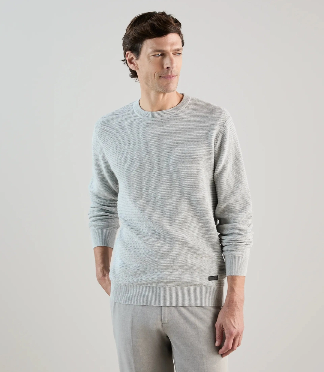 IZAC - Pull col rond en jeu de points gris perle