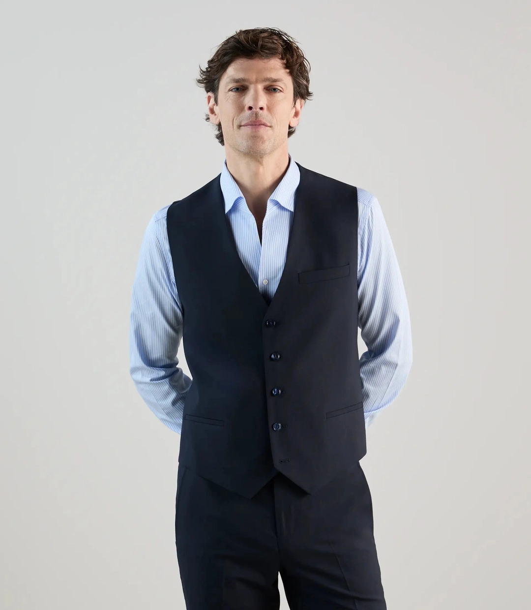 IZAC - Gilet ville 100% laine bleu marine