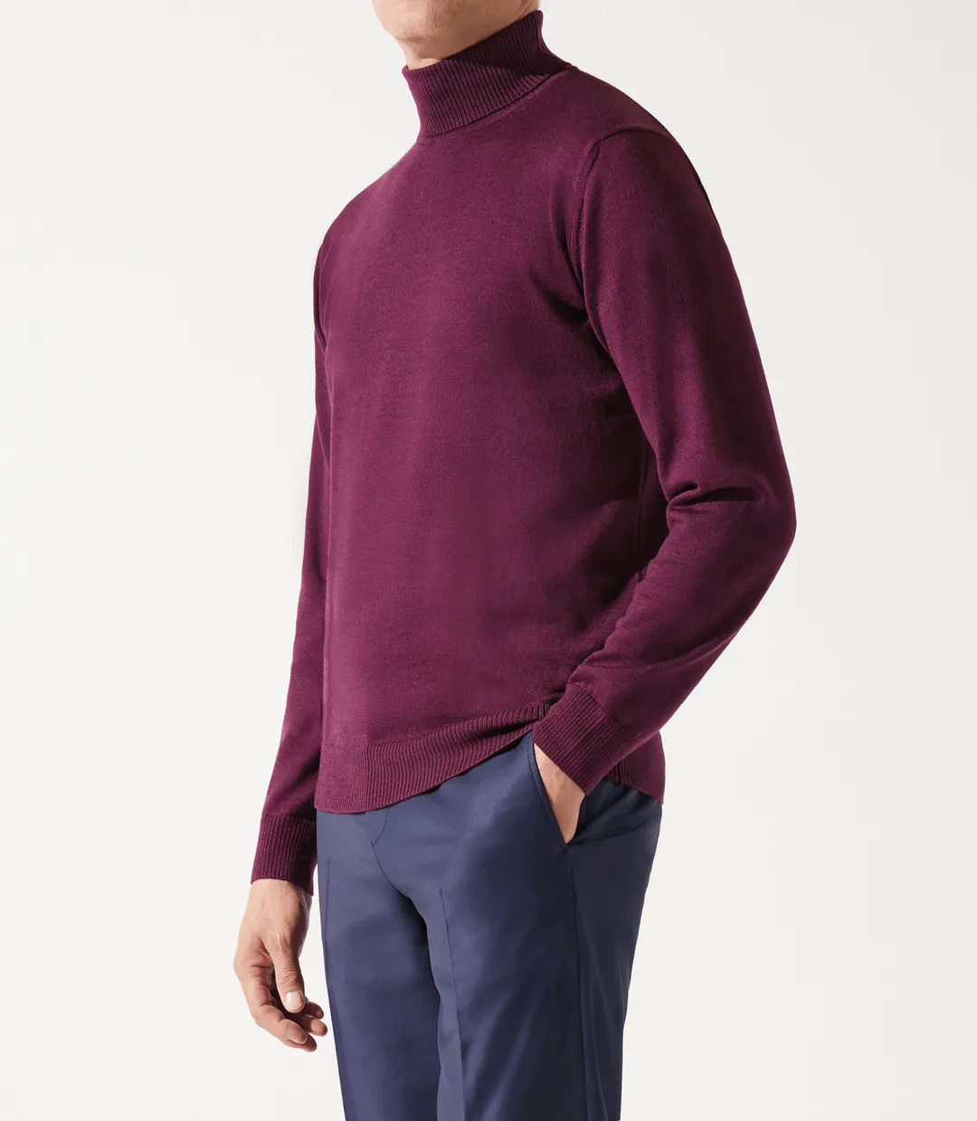 IZAC - Pull col roulé violet 100% mérinos