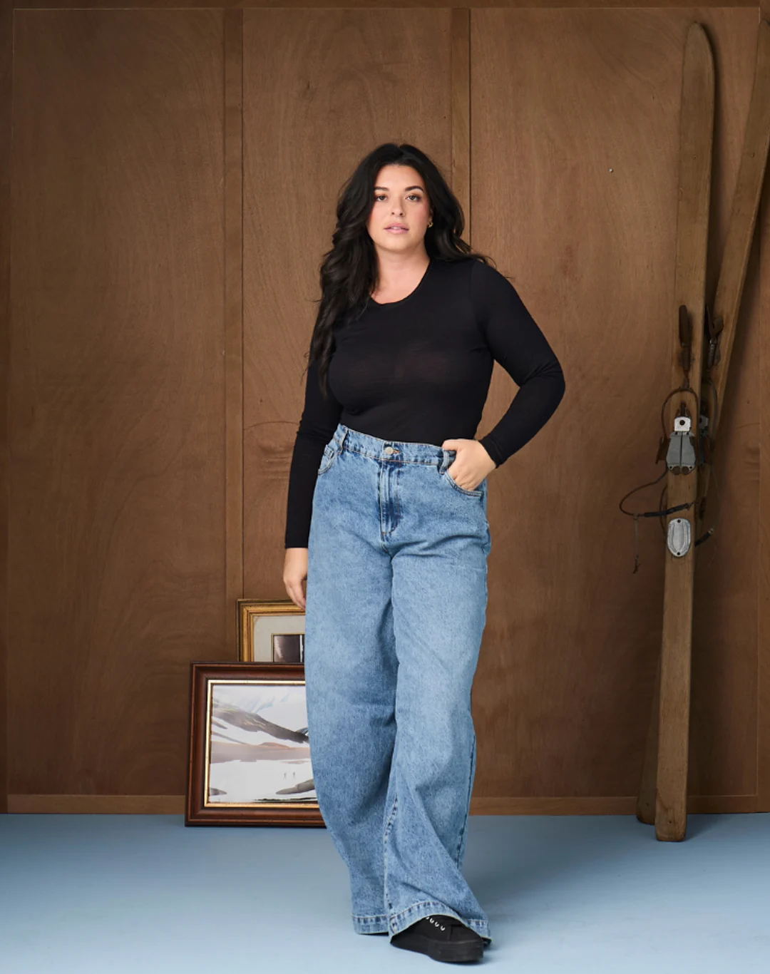 T-shirt manches longues col rond Laine Mérinos - Noir - Lemahieu