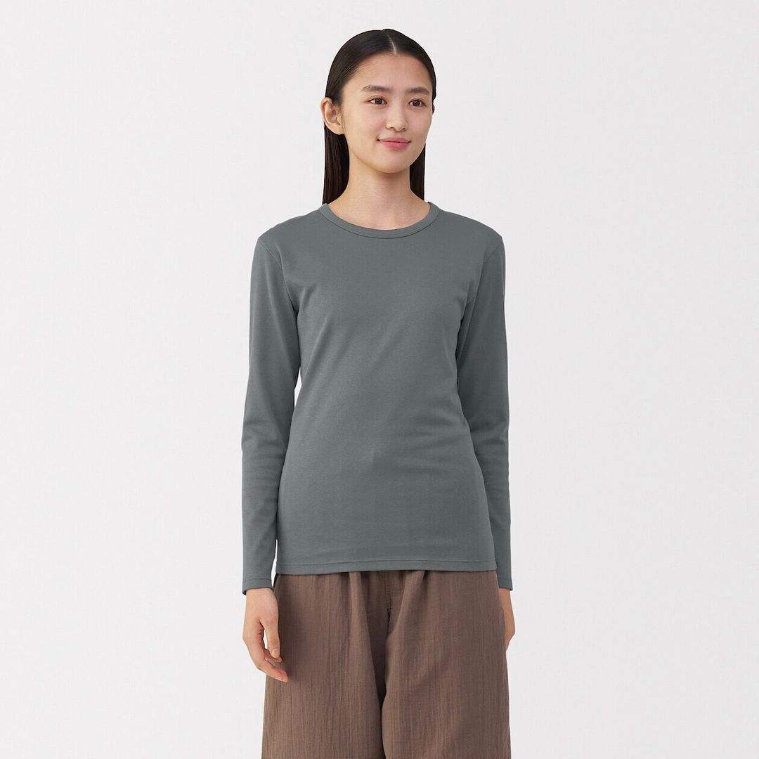 T‐shirt manches longues col rond en coton épais et chaud pour femme