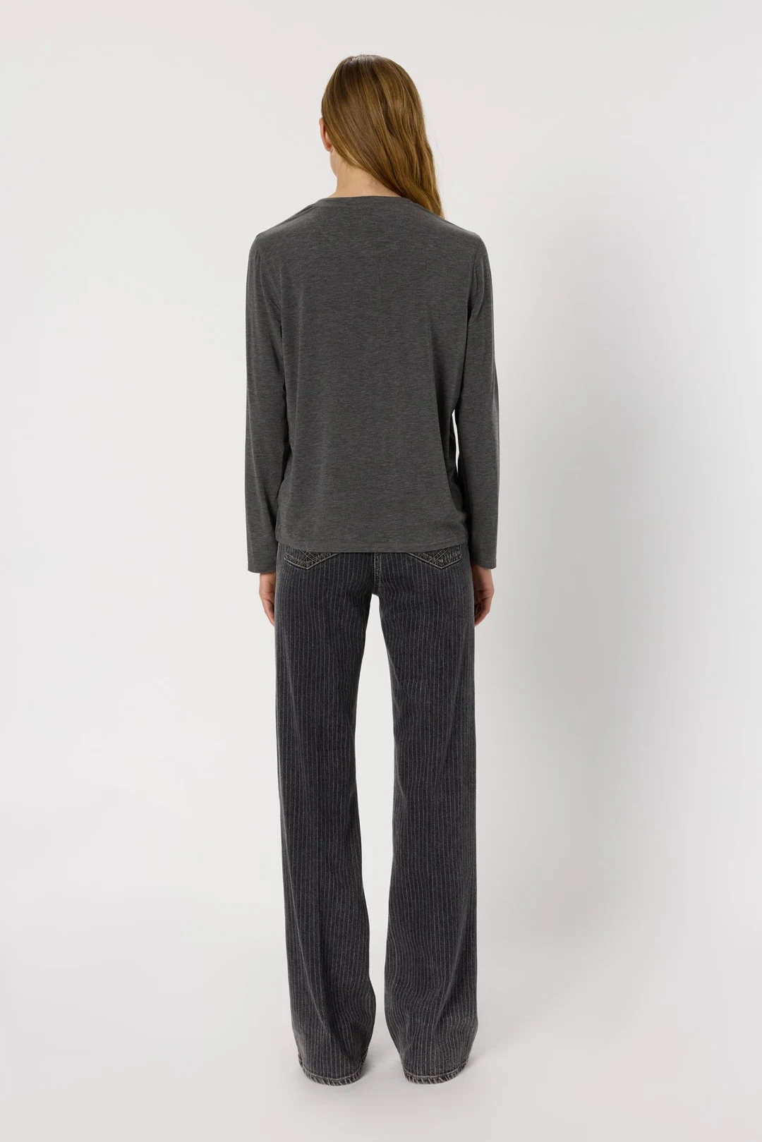 T-shirt chiné à col tunisien - HUGUE - Gris Chiné - 4