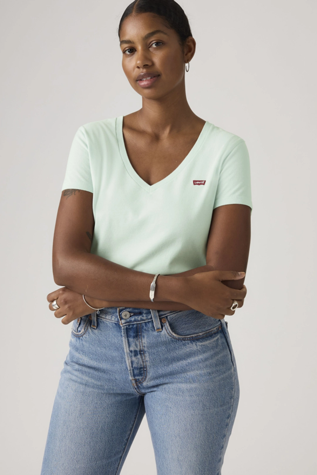Levi's T Shirt Col V Perfect - Femme - Bleu / Pale Blue - XS