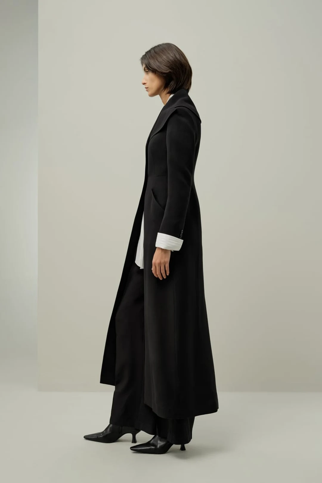 LILYSILK Manteau d'Hiver Femme en Soie et Laine Élégant Col Pétale de Lys Noir 38