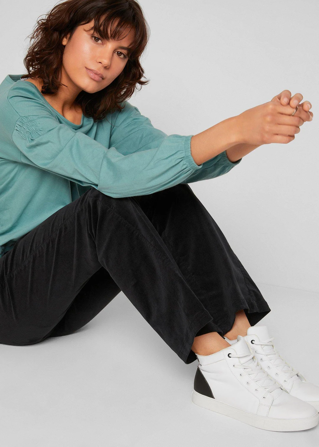 Pantalon en velours côtelé extensible avec taille haute confortable - 3