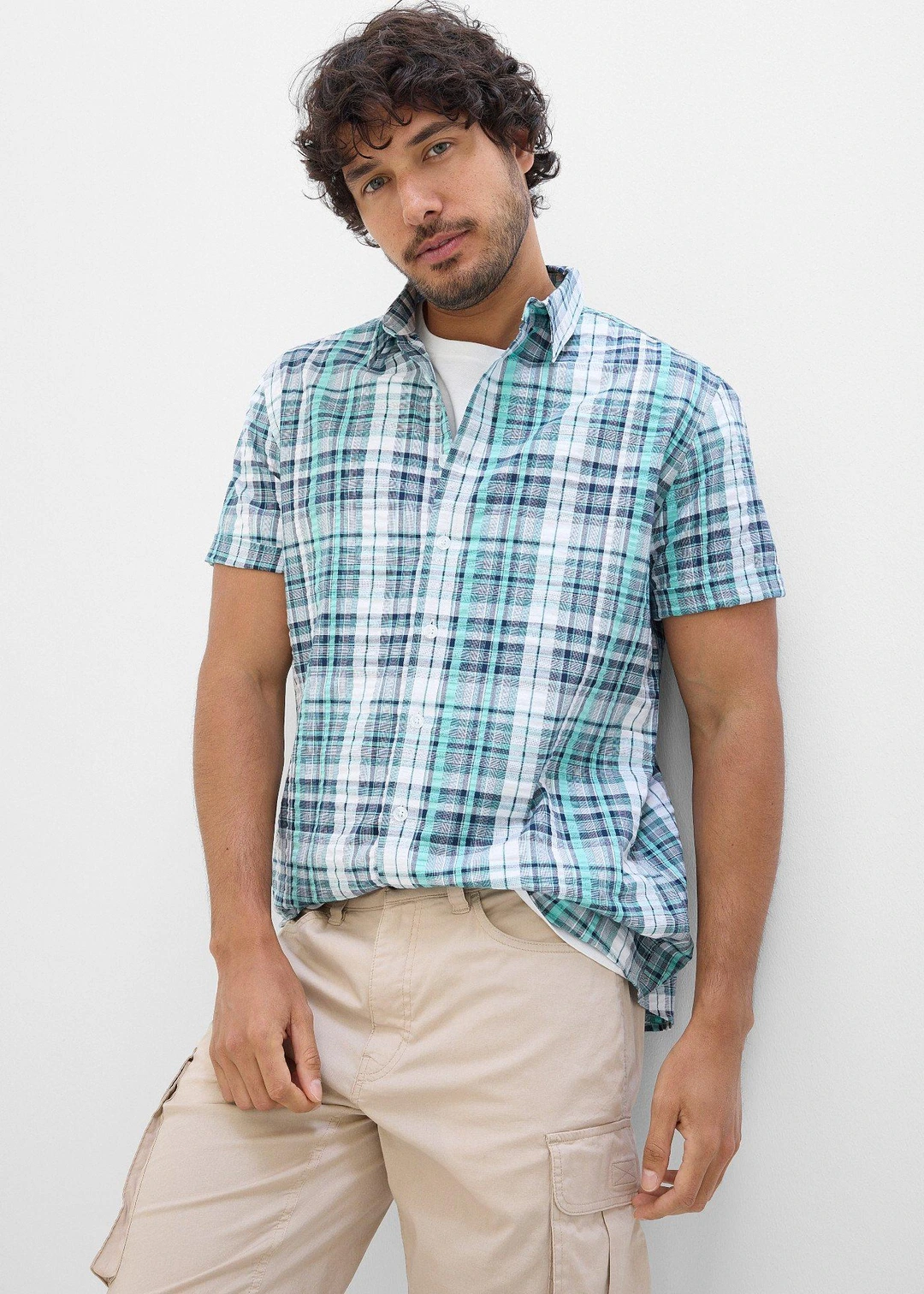 Chemise manches courtes en seersucker 100% coton - 3