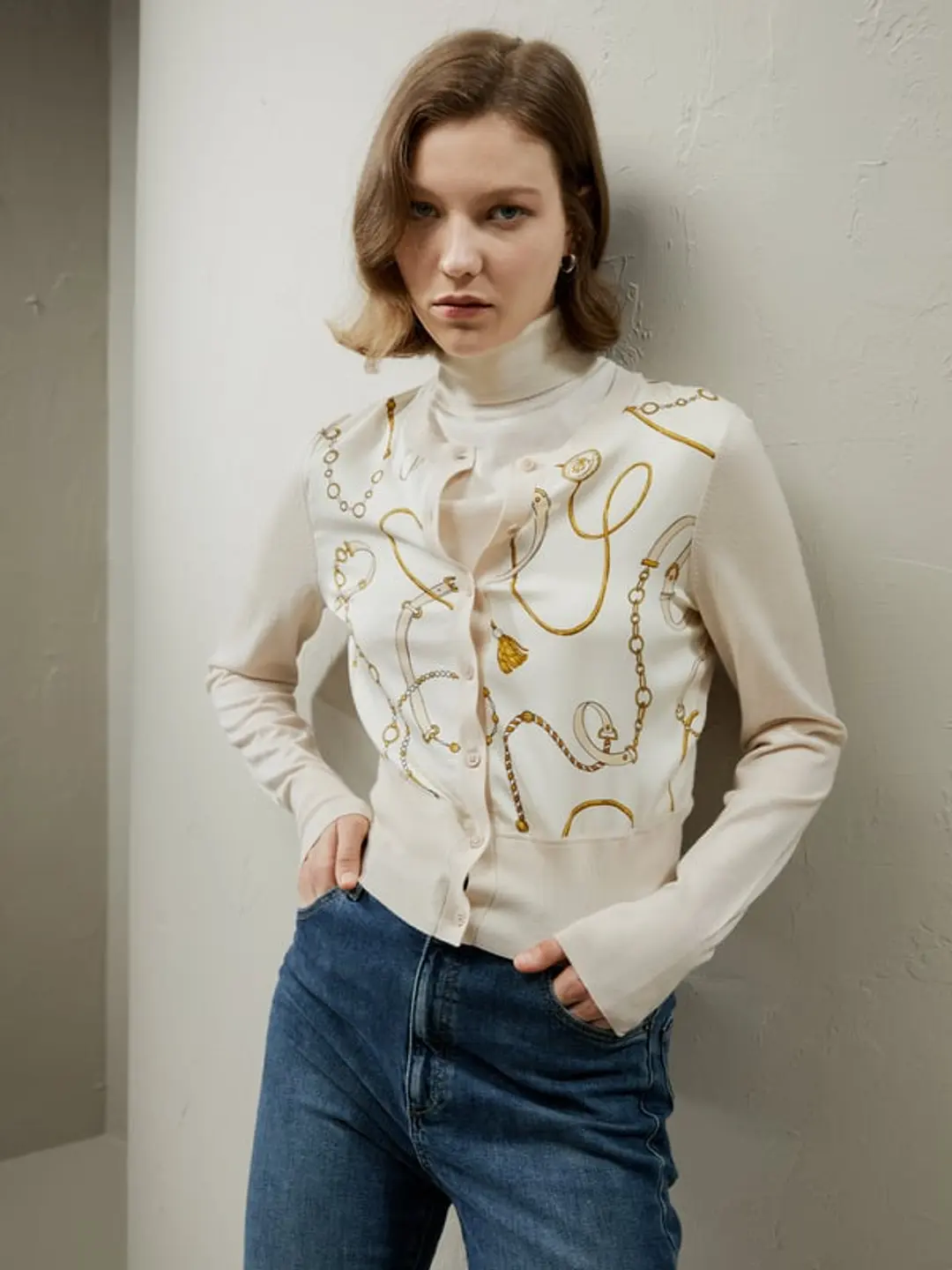 LILYSILK Cardigan Femme Imprimé Louisville Luxueux Motif En Chaîne Laine Soie Doux Pour La Peau Et Respirant M