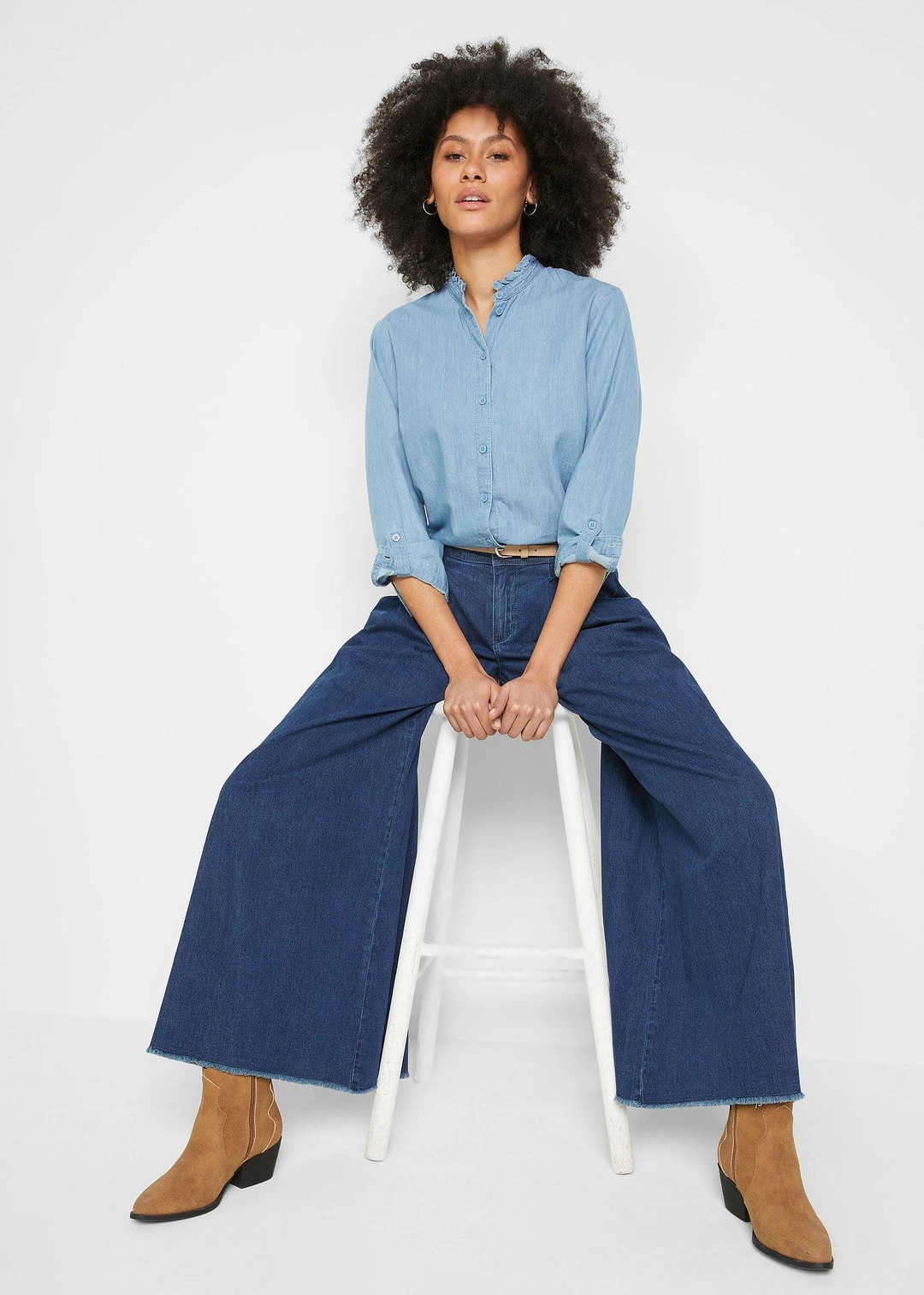 Jupe-culotte large en jean, taille élastiquée