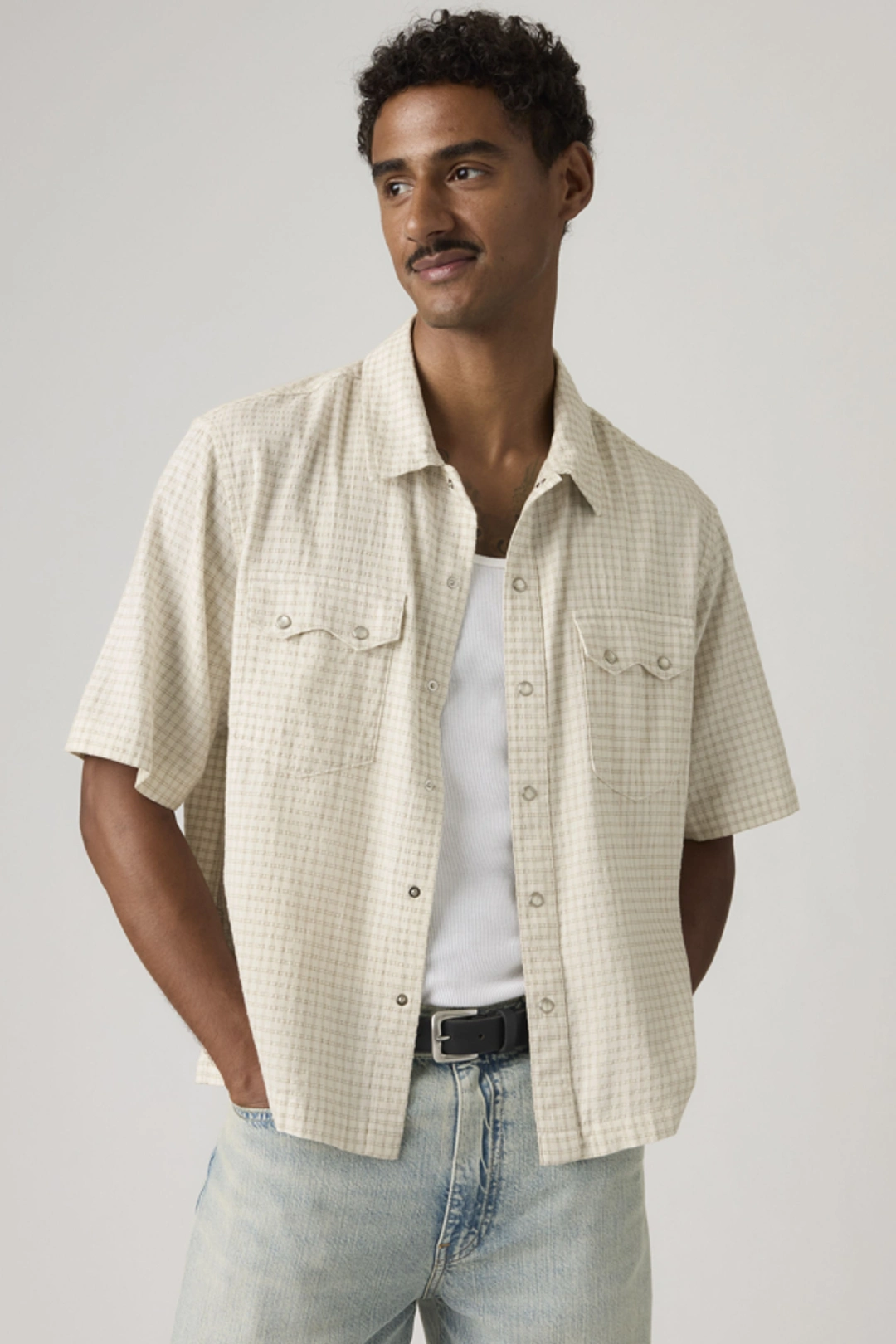 Levi's Chemise Western Manche Courte Boxy Lightweight - Homme - Blanc / Criss Cross - XL