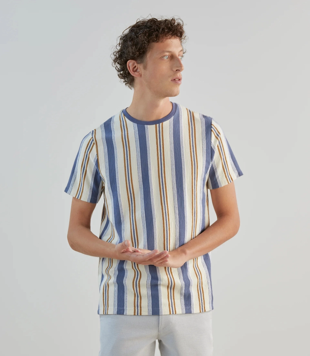 IZAC - T-shirt à manches courtes rayé écru denim