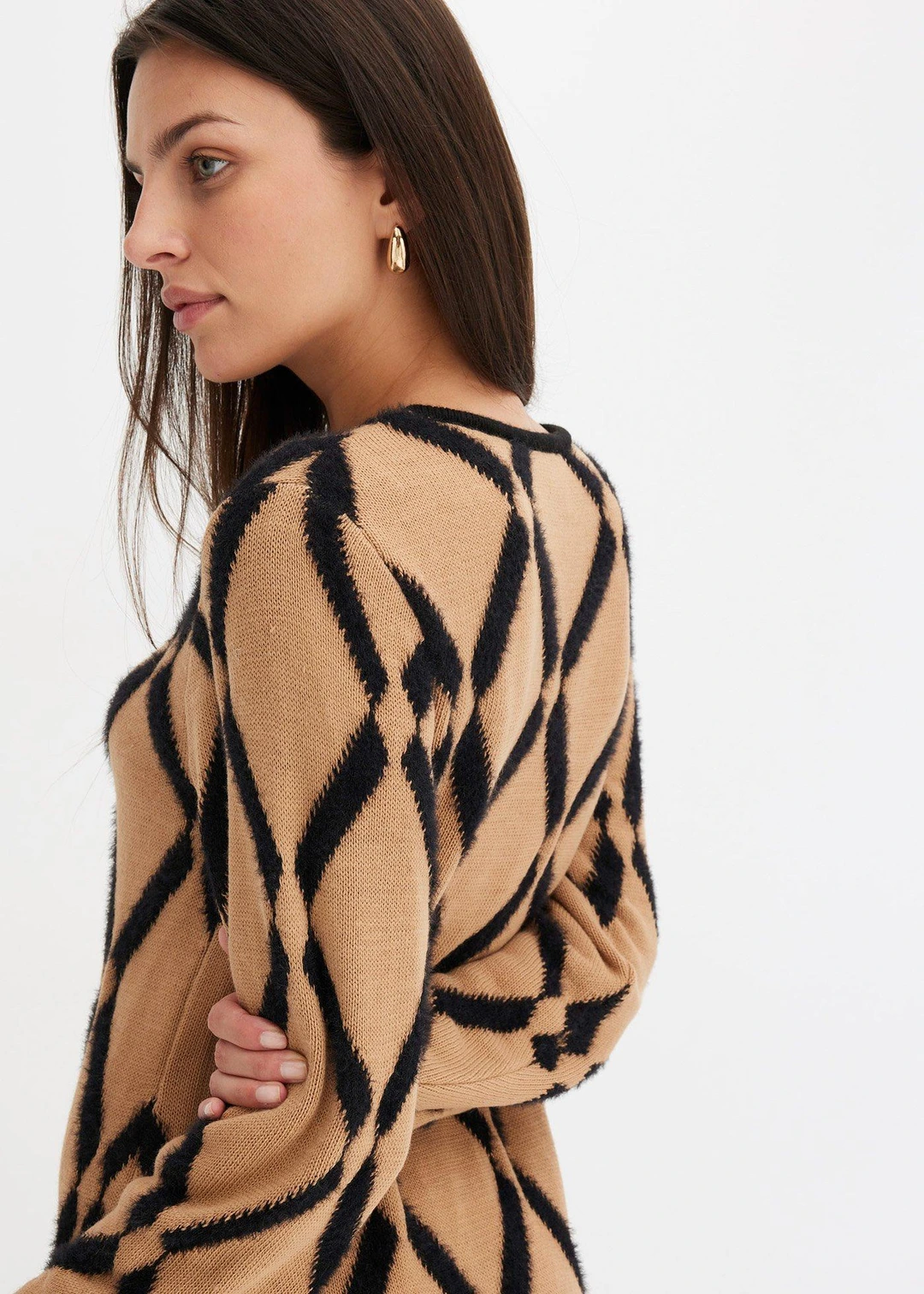 Robe en maille poilue avec motif en losange - 3