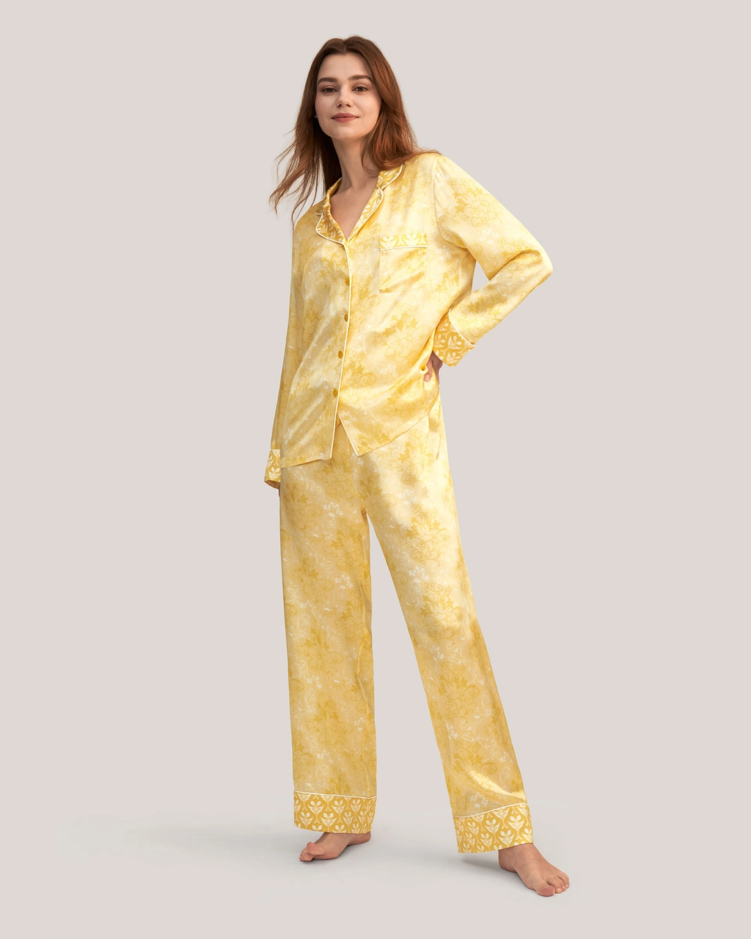 LILYSILK Pyjama en Soie Femme L Impression de lys d'or
