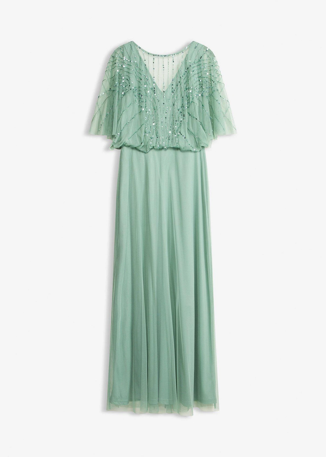 Robe longue en tulle fin avec sequins brodés