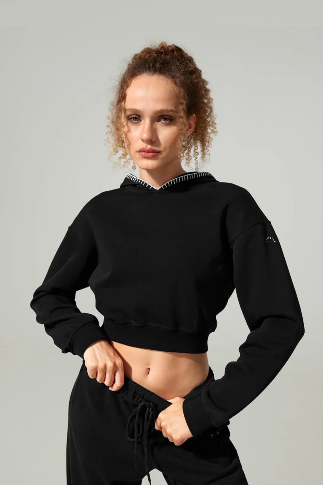 LILYSILK Pull Seamflow Poise Gris Chiné XL - Sweat Court Femme SILKERRY Doux & Sculptant, Capuche Festonnée