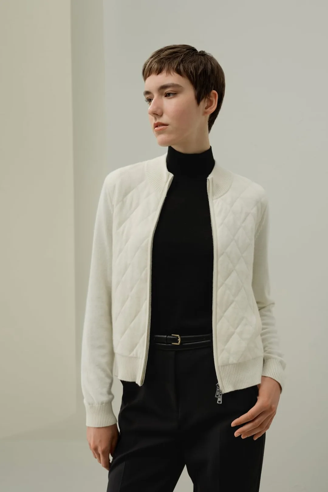 LILYSILK Veste Thermique Femme en Cachemire Matelassé Chaude & Légère Blanc Naturel M