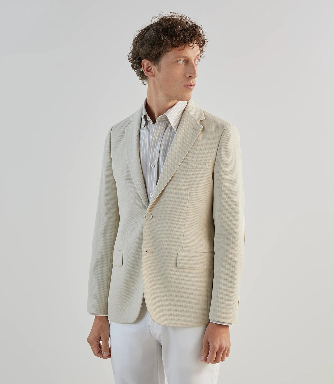 IZAC - Veste casual en tissu armuré écru