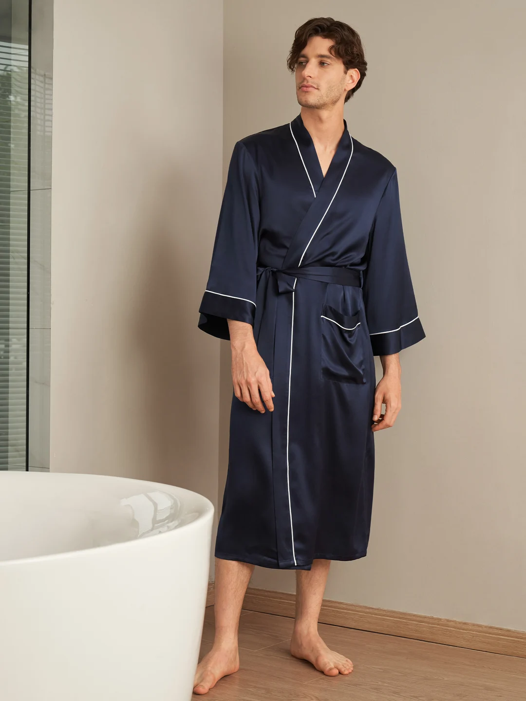 LILYSILK Robe De Chambre Soie Homme Noir Col Châle, Manches Longues 100% Soie Conçu Pour La Beauté Une Meilleure Peau Robe De Chambre XXL
