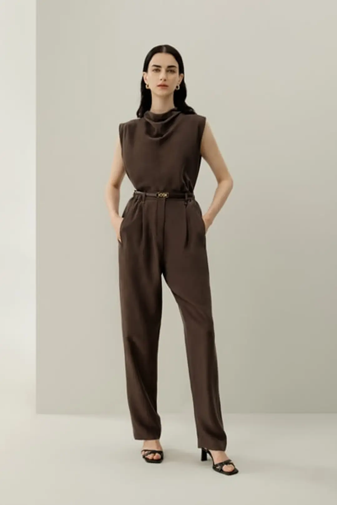 Pantalon Barrel Luxueux en Soie Habotai Lavage Sable pour Femmes