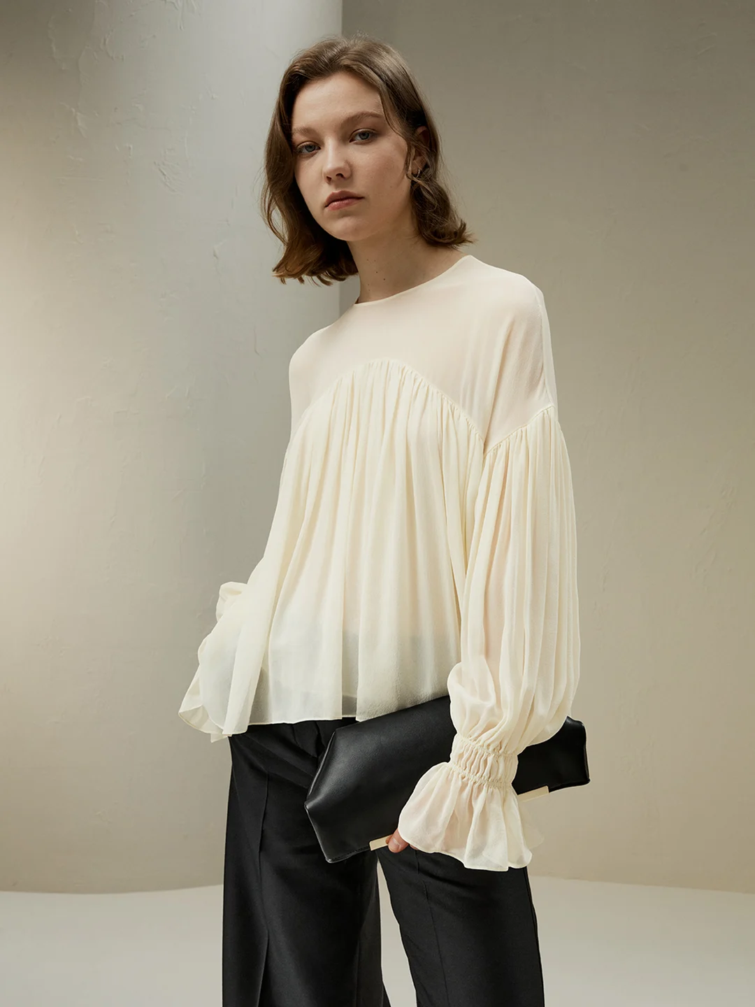 LILYSILK Blouse Soie Femme Crème Top À Volants, Manches À Volants 100% Soie De Mûrier Léger, Fluide Et Respirant XL
