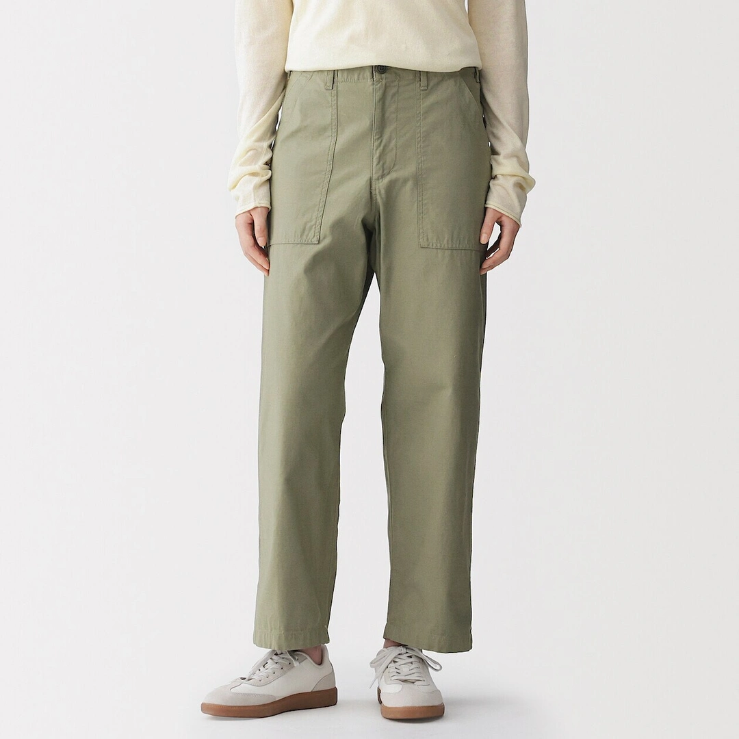 Pantalon longueur cheville en coton délavé pour femme