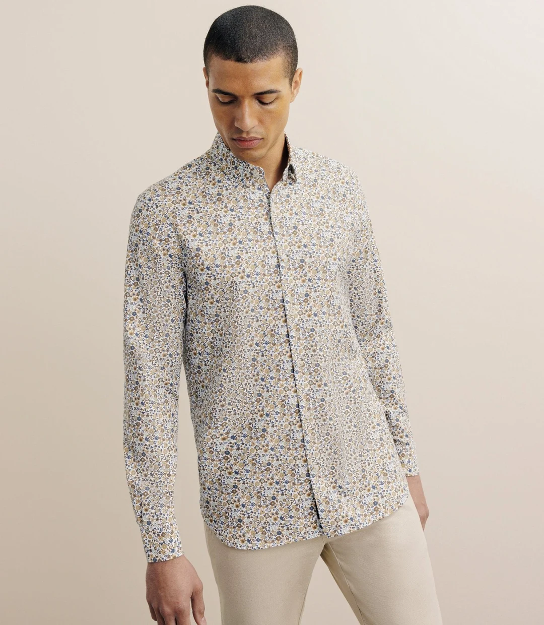 IZAC - Chemise imprimée à fleurs camel