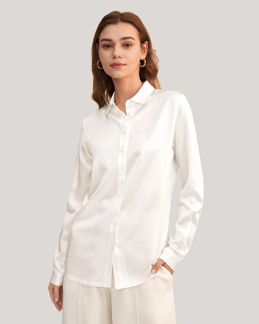 LILYSILK Chemise Classique En Soie À Boutons Nacrés Blanc Naturel M