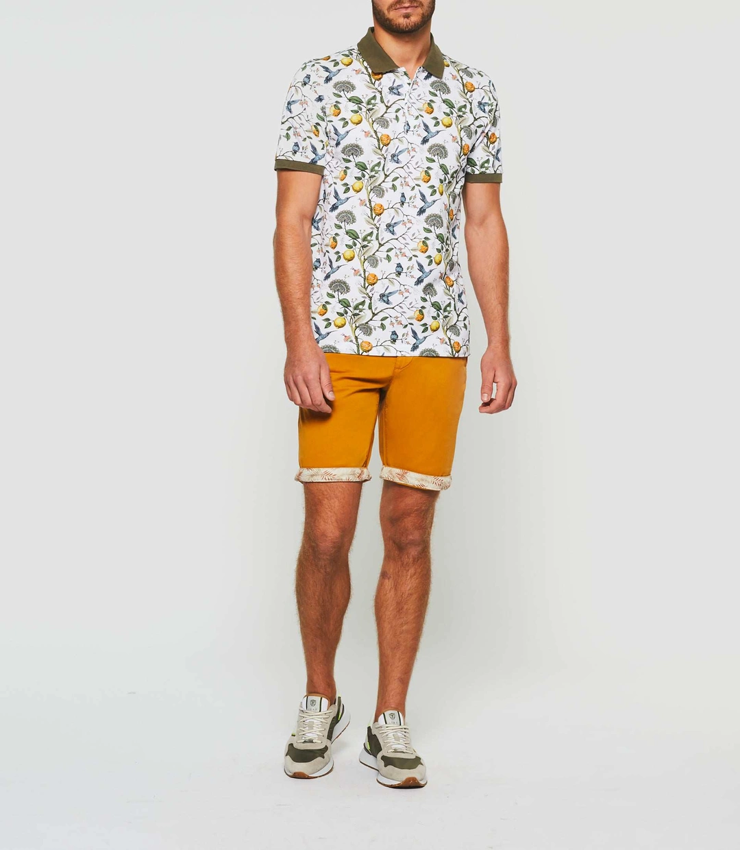 IZAC - Polo manches courtes blanc et kaki ''Gabi''