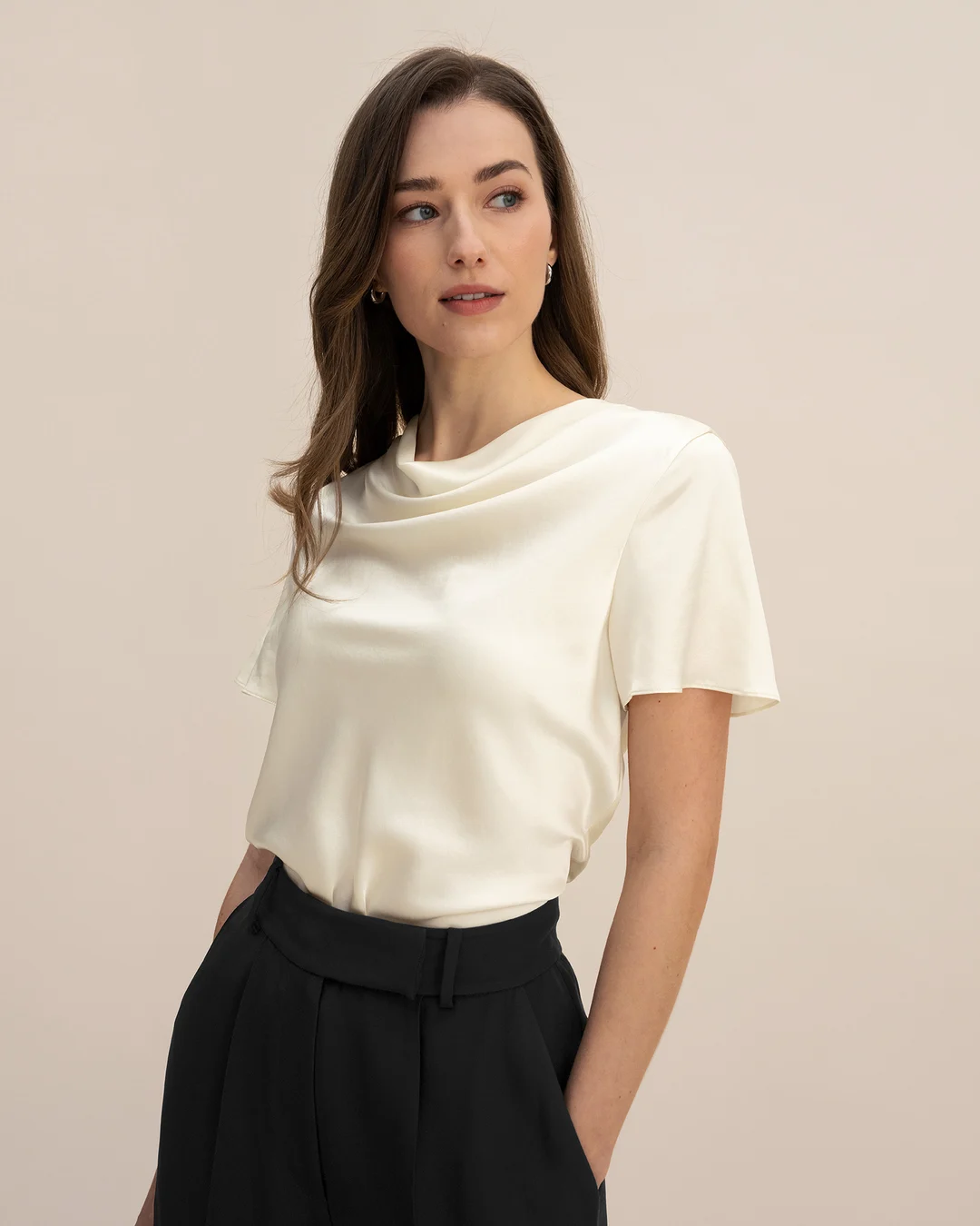 LILYSILK T Shirt En Soie Femme Bleu Ciel Cou De Capot, Ajustement Régulier 100% Soie De Mûrier Super Doux 38