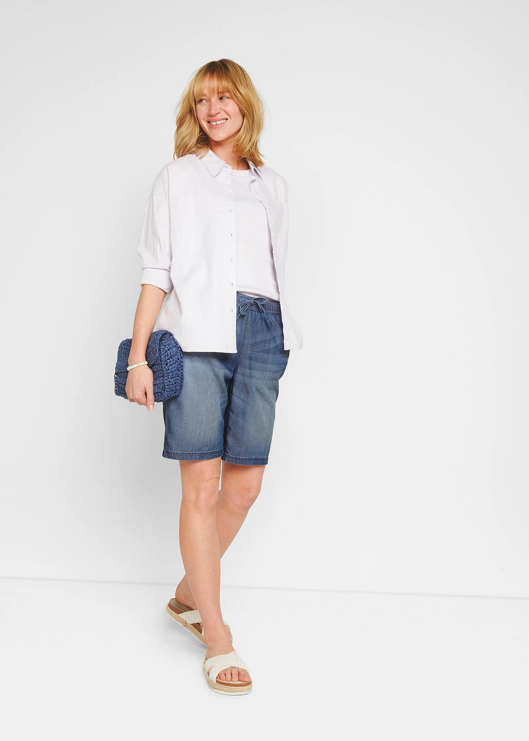 Short en denim léger avec lin