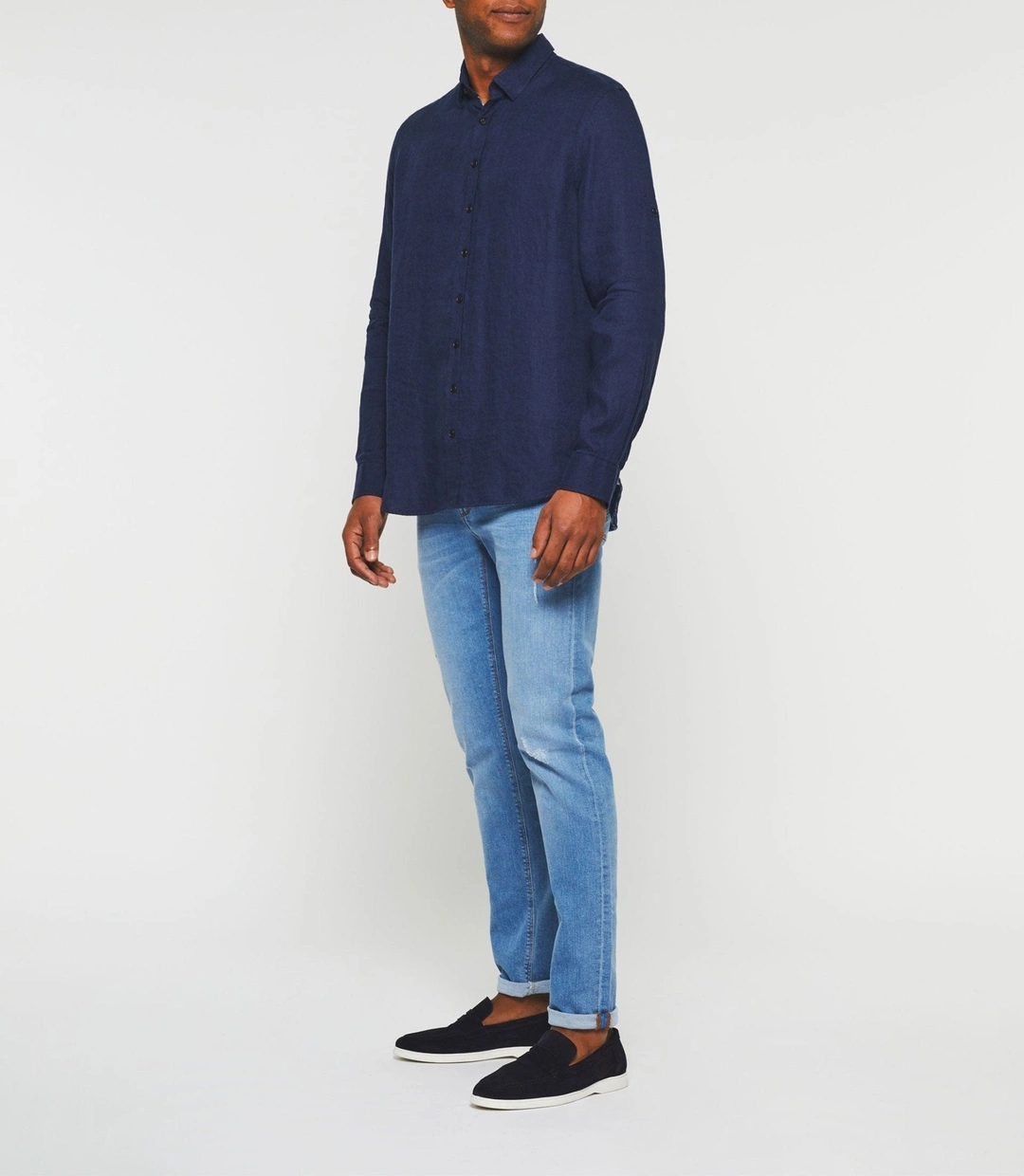IZAC - Chemise en lin bleu marine ''Kiss''