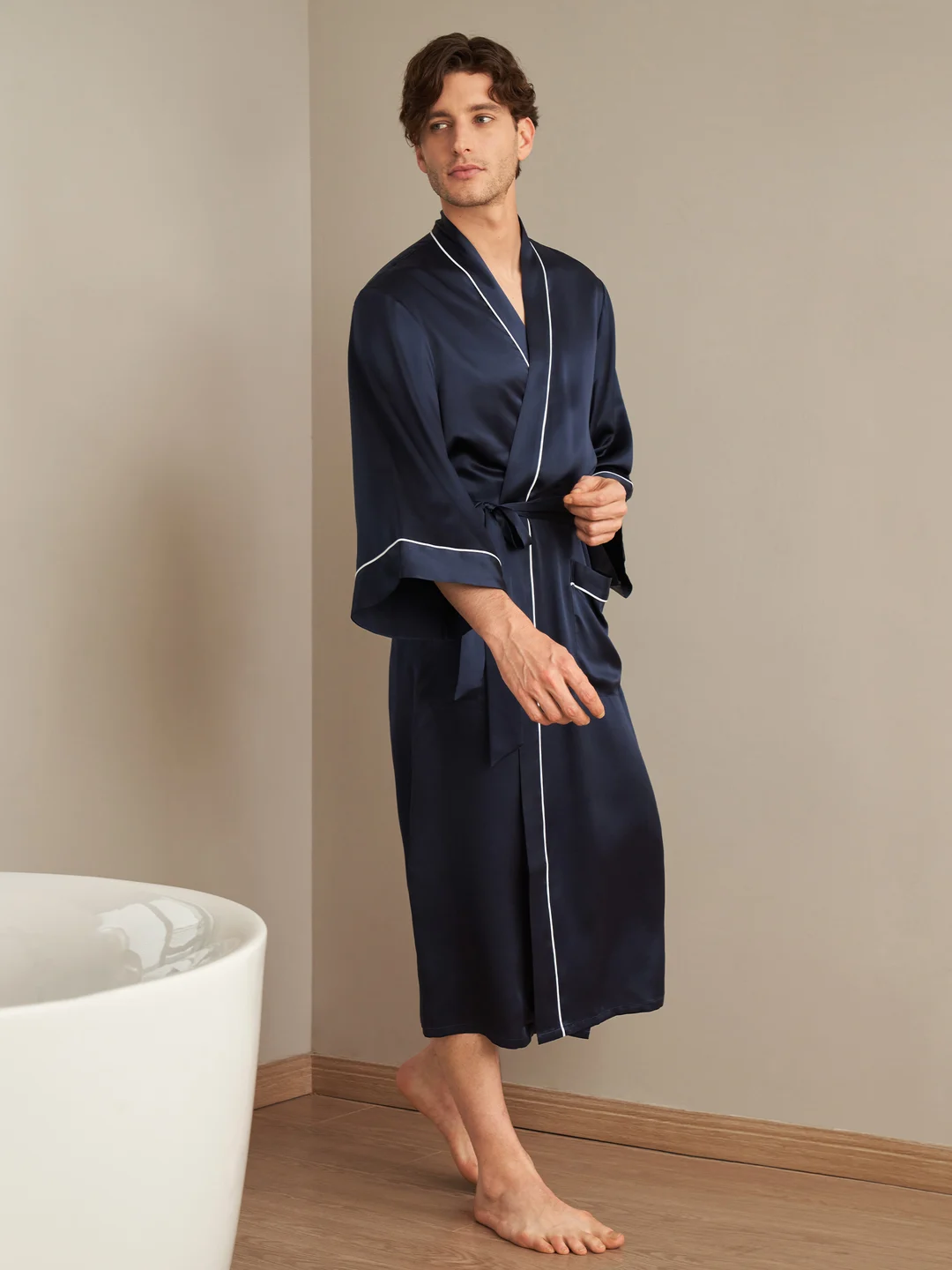 LILYSILK Robe De Chambre Soie Homme Noir Col Châle, Manches Longues 100% Soie Conçu Pour La Beauté Une Meilleure Peau Robe De Chambre XXL