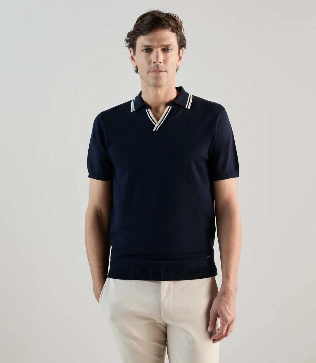 IZAC - Polo col ouvert en maille marine - 2
